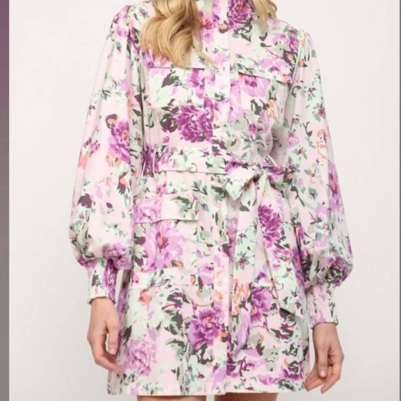 Fate Linen Blend Shirt Dress Belted Floral - Picture 1 of 8